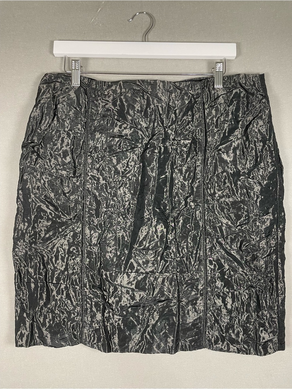 Worth New York Metallic Crinkle Pencil Skirt Pewter Grey Size 12